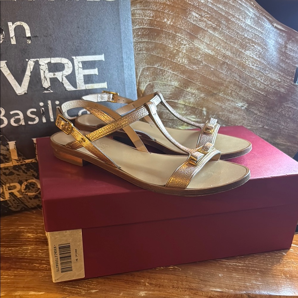 Gold Minimalist Flat Sandals with Crisscross Straps